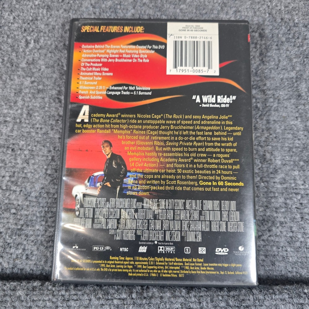 Gone in 60 Seconds DVD Nicolas Cage Angelina Jolie Action Thriller Movie - Picture 2 of 4